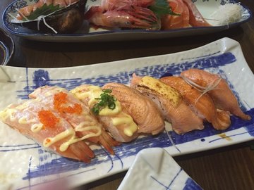 鱼腩五吃+三炙虾刺身